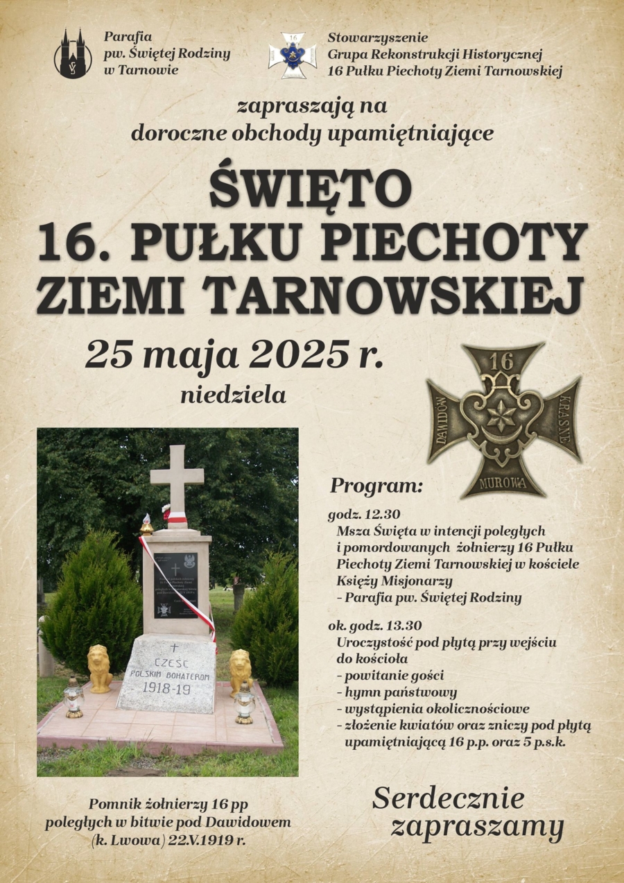 Plakat dorocznych obchodów upamiętniających Święto 16. Pułku Piechoty Ziemi Tarnowskiej